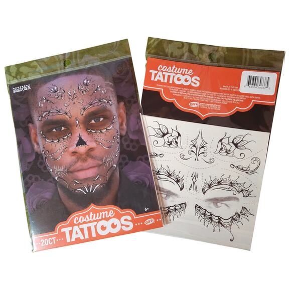 Lot of 11 Temporary Tattoos -4 Sleeves, 1 Glove, 6 Face Blood Stitches Halloween - Picture 4 of 8